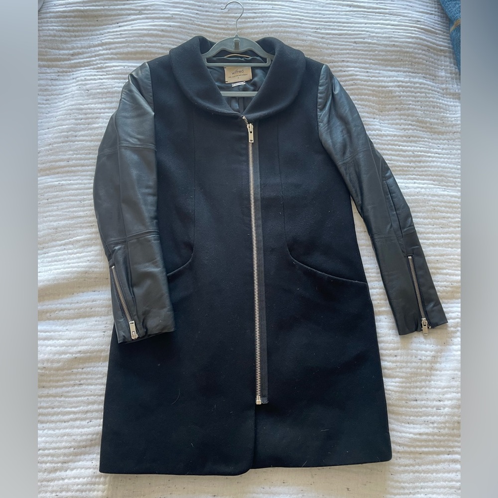 Aritzia Wilfred Cocoon Wool & Cashmere Leather Sleeve Coat sz S